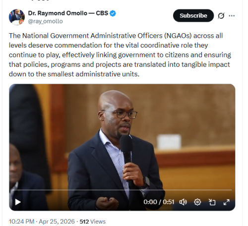 Interior Principal Secretary Dr Raymond Omollo's post on APril 25, 2026. PHOTO/Screengrab by People Daily Digital/@ray_omollo/X