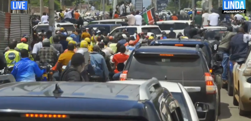 The Linda Mwananchi faction arriving at the Kisumu city on Sunday, April 26, 2026. PHOTO/Screengrab by People Daily Digital/https://web.facebook.com/100044455718678/videos/952742704062315/FB