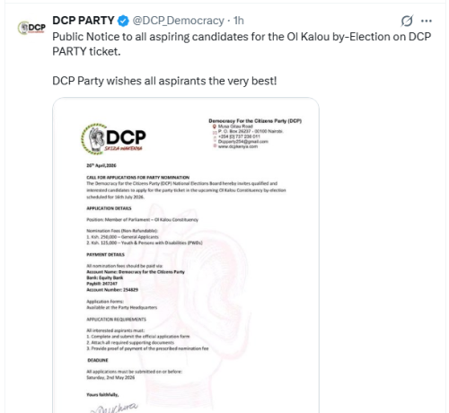 DCP announcement on April 26, 2026. PHOTO/Screengrab by People Daily Digital/@DCP_Democracy/X