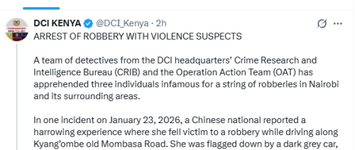 Statement by the Directorate of Criminal Investigations (DCI) on April 27, 2026. PHOTO/Screengrab by People Daily Digital/@DCI_Kenya/X
