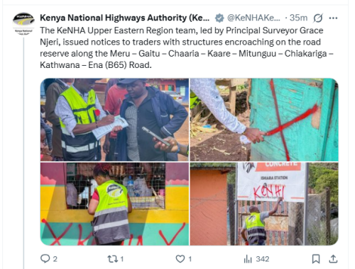 Kenya National Highways Authority (KeNHA) during the marking exercise at the Upper Eastern Region. PHOTO/Screengrab by People Daily Digital/@KeNHAKenya/X