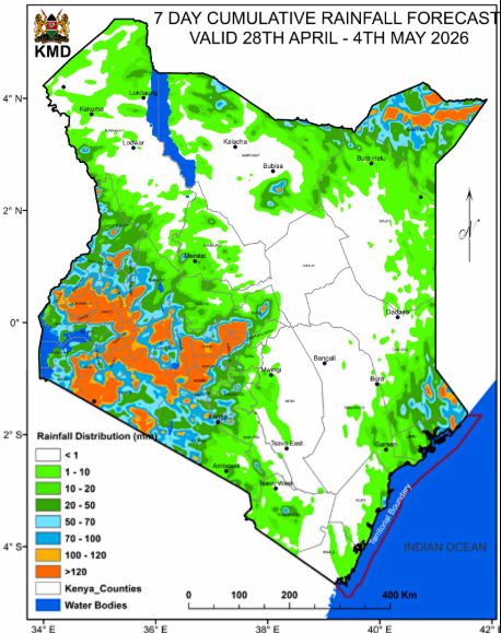 Kenya Met advisory on April 27, 2026. PHOTO/Screengrab by People Daily Digital/@MeteoKenya/X