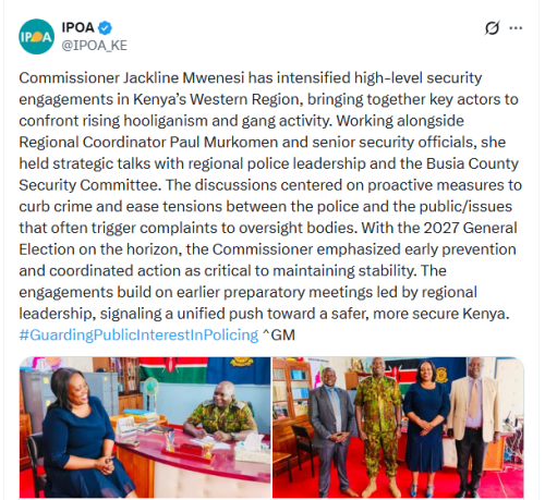 The Independent Policing Oversight Authority (IPOA) statement on April 29, 2026. PHOTO/Screengrab by People Daily Digital/@IPOA_KE/X