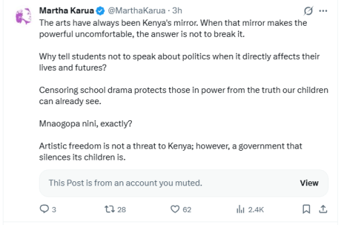 People's Liberation Party leader Martha Karua's post on April, 7, 2026. PHOTO/Screengrab by People Daily Digital/@MarthaKarua/X