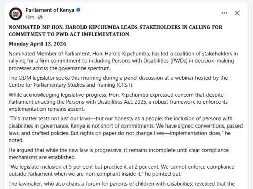 Parliament of Kenya statement on April 13, 2026. PHOTO/Screengrab by People Daily Digital/https://www.facebook.com/ParliamentKE/FB