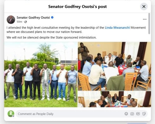 Vihiga Senator Godfrey Osotsi post on his Facebook account on Monday, April 13, 2026. PHOTO/Screengrab by People Daily Digital/https://www.facebook.com/osotsi2027