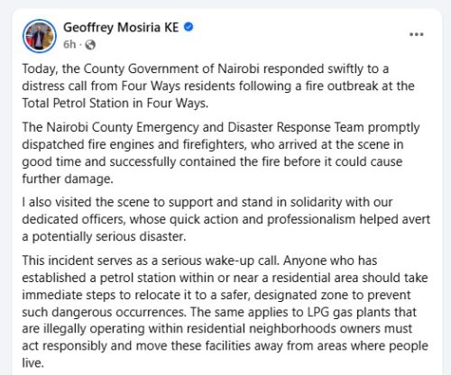 Nairobi County Chief Officer for Citizen Engagement and Customer Service, Geoffrey Mosiria, announcement. PHOTO/Screengrab by People Daily Digital/https://www.facebook.com/kiongozi.mosiriake/FB