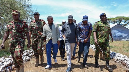 Murkomen accompanied by senior security officers during the launch of field simulation exercise on Friday, April 24, 2026. PHOTO/@kipmurkomen/X