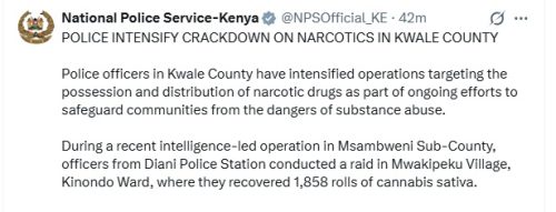 NPS statement on April 2, 2026. PHOTO/Screengrab by People Daily Digital/@NPSOfficial_KE/X