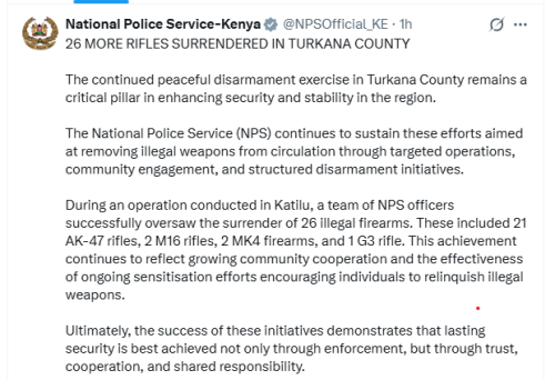 NPS post on X account. PHOTO/Screengrab by People Daily Digital/@NPSOfficial_KE/X