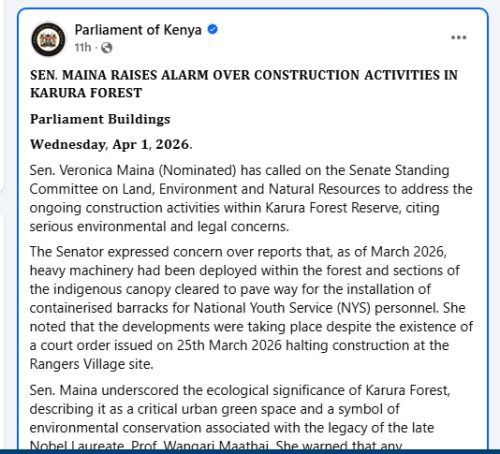 Statement by the Parliament of Kenya on April 1, 2026. PHOTO/Screengrab by People Daily Digital/https://www.facebook.com/ParliamentKE/FB