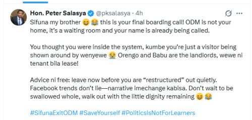 X post by Peter Salasya on April 6, 2026. PHOTO/Screengrab by People Daily Digital/@pksalasya/X