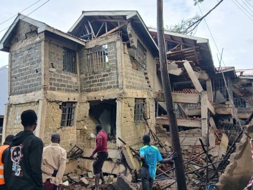 Rubbles of the building that collapsed in Kisumu.PHOTO/Viola Kosome.