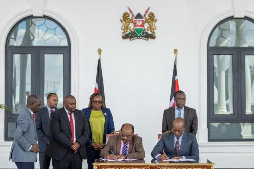 The signing of Inter-Governmental Participation Agreements (IPAs) by sixteen counties scheduled for this phase of the County Aggregation and Industrial Parks (CAIPs)programme. PHOTO/@GovLeeKinyanjui/X