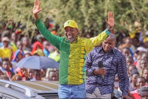 Mbeere North MP Leo Wamuthendewith Deputy President Rigathi Gachagua during a past rally: PHOTO/facebook.com/TeamLeo2017
