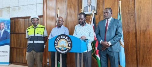 Kisumu Governor is making his address.PHOTO/Viola Kosome