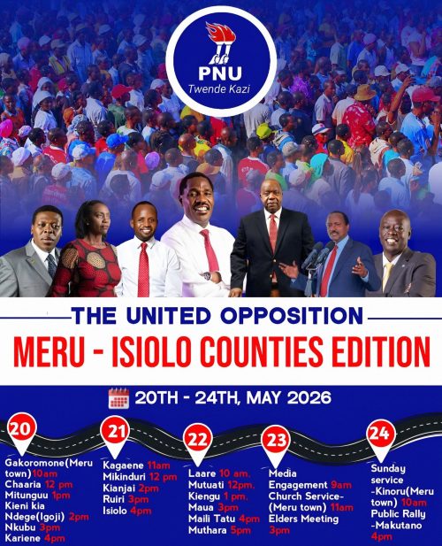 The United Opposition's itinerary for Isiolo and Meru counties. PHOTO//https://www.facebook.com/CSMunya