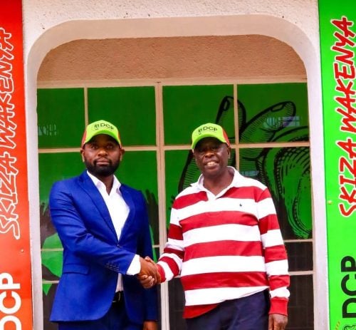 A photo of the DCP leader Rigathi Gachagua and his former aide who has won the party ticket in Ol kalou Samuel Ngotho at the DCP headquarters. PHOTO//https://www.facebook.com/kamausammyngotho