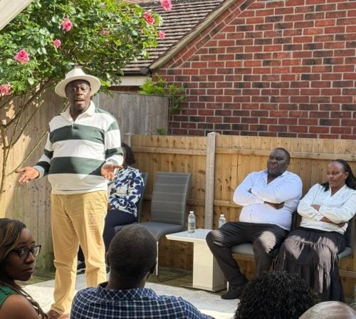 Former Deputy President Rigathi Gachagua during his engagement with the Kenyan diaspora community in Peterborough, United Kingdom. PHOTO/https://www.facebook.com/DPGachagua