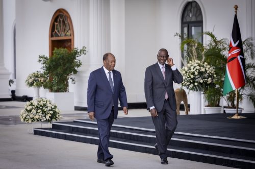Ivory Coast President Alassane Ouattara with President William Ruto at State House, Nairobi. PHOTO/@AOuattara_PRCI/X