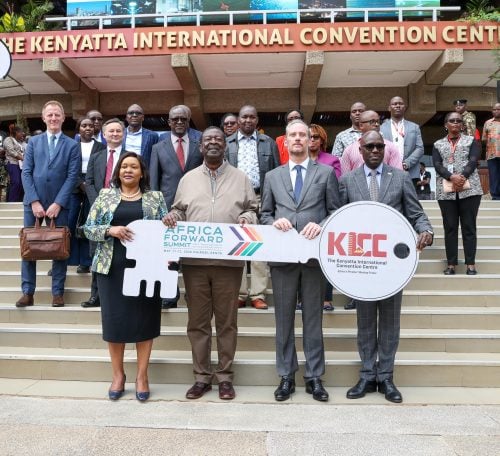Prime Cabinet Secretary Musalia Musavadi received the symbolic ceremonial key of the Kenyatta International Convention Centre (KICC).PHOTO/@MusaliaMudavadi/X.
