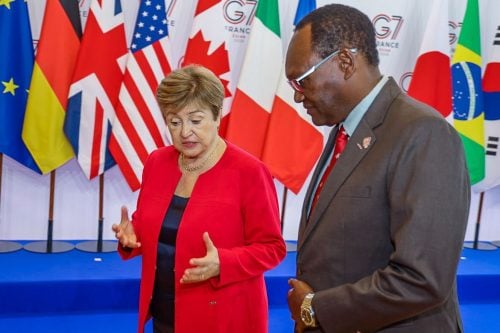 Principal Secretary to the National Treasury Chris Kiptoo and IMF Managing Director Kristalina Georgieva during the G7 Finance Ministers and Central Bank Governors’ Meeting in Paris on May 19, 2026. PHOTO@DrChrisKiptoo/X