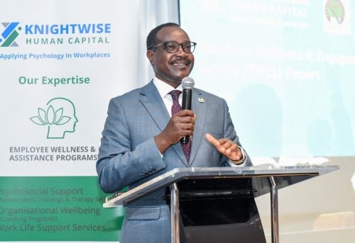 Julius Ogamba during the launch of the Teacher Wellness and Engagement Research Report. PHOTO@EduMinKenya/X