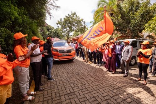 ODM Secretary General Catherine Omanyo flagging off a caravan campaign from Chungwa House in Nairobi. PHOTO/@TheODMparty/X