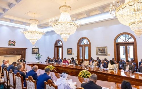 President William Ruto leading a high-level meeting at State House, Nairobi, with ambassadors, development partners and multilateral agencies on May 28, 2026. PHOTO/@WilliamsRuto/X