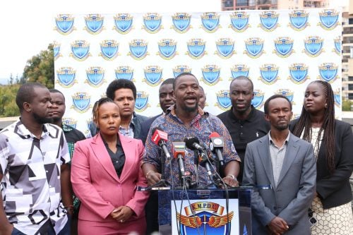 KMPDU leaders led by Secretary General Dr Davji Atellah during a press briefing in Nairobi on Saturday, May 30, 2026. PHOTO/@kmpdu/X