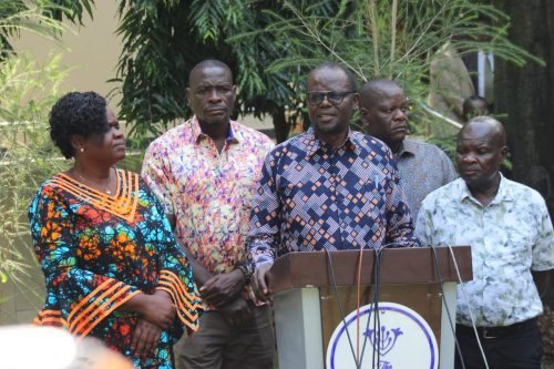 ODM leaders including ODM Chairperson Gladys Wanga, Migori governor Ochilo Ayacko and Kisumu MP Joshua Oron during a joint press briefing ahead of the Kisumu Wabiro rally at Kirembe grounds over the weekend. Photo//Viola Kosome
