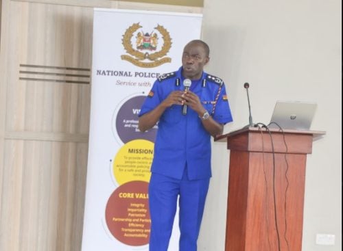 Police Spokesperson Muchiri Nyaga delivering a lecture on April 14, 2025. PHOTO/@NPSOfficial_KE/X
