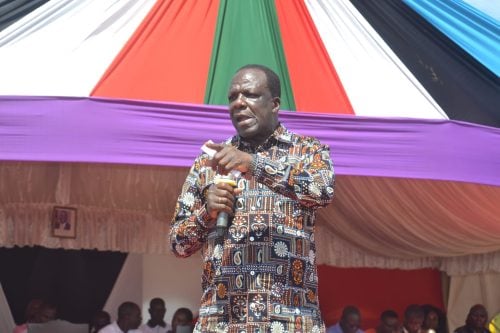 Cabinet Secretary for Cooperatives and MSMEs Wycliffe Oparanya speaks in Butula Constituency, where he presided over the issuance of Ksh4.04 million Uwezo Fund cheques to 40 beneficiary groups on Saturday, May 9, 2026. PHOTO/@DrOparanya/X