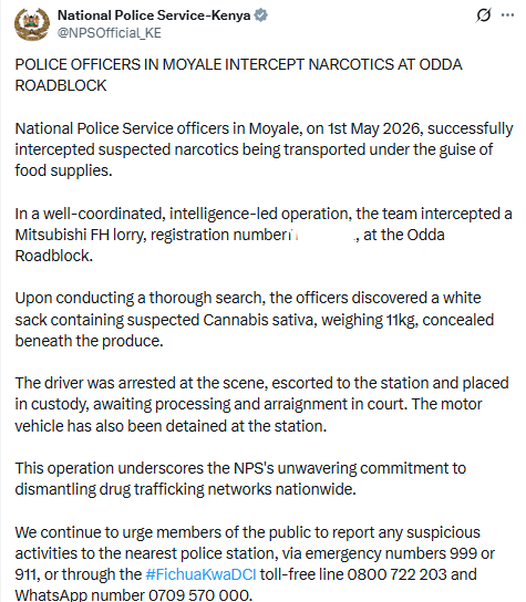 Statement by Police. PHOTO/Screengrab by People Daily Digital/@NPSOfficial_KE/X