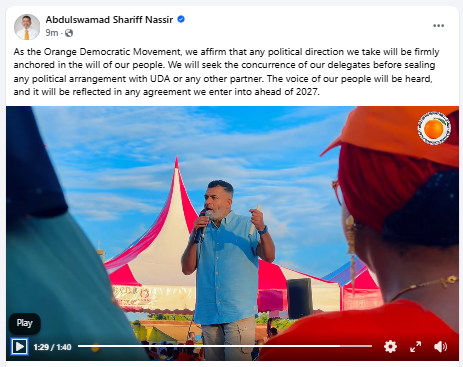 Statement by Abdulswamad Shariff Nassir posted on his Facebook account. PHOTO/Screengrab by People Daily Digital