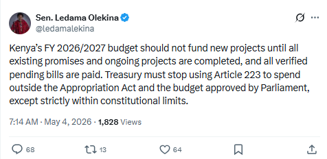 Statement on government prioritising spending. PHOTO/Screengrab by People Daily Digital/@ledamalekina/X