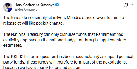 Statement by Catherine Omanyo. PHOTO/Screengrab by People Daily Digital/@HonOmanyo/X