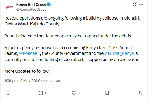 Statement by Kenya Red Cross. PHOTO/Screengrab by People Daily Digital/@KenyaRedCross/X