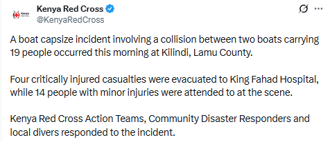 Kenya Red Cross statement. PHOTO/Screen grab by People Daily Digital/@KenyaRedCross/X