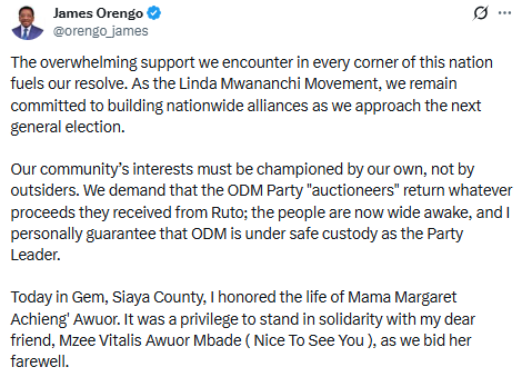 Statement by James Orengo. PHOTO/Screengrab by People Daily Digital/@orengo_james/X
