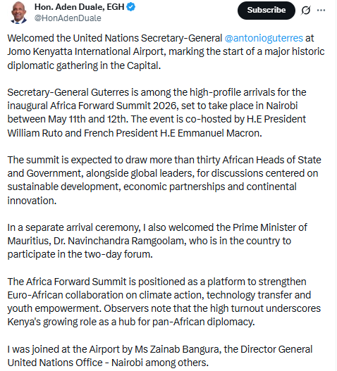 Statement by Health CS Aden Duale. PHOTO/Screengrab by People Daily Digital/@HonAdenDuale/X