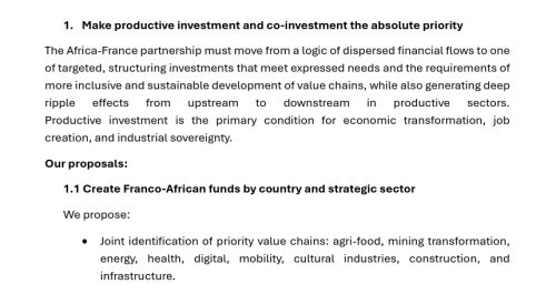 Part of Africa-France business leaders’ statement on co-investment and jobs. PHOTO/Screengrab by People Daily Digital