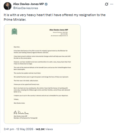 Resignation letter. PHOTO/Screengrab People Daily Digital/@AlexDaviesJones/X