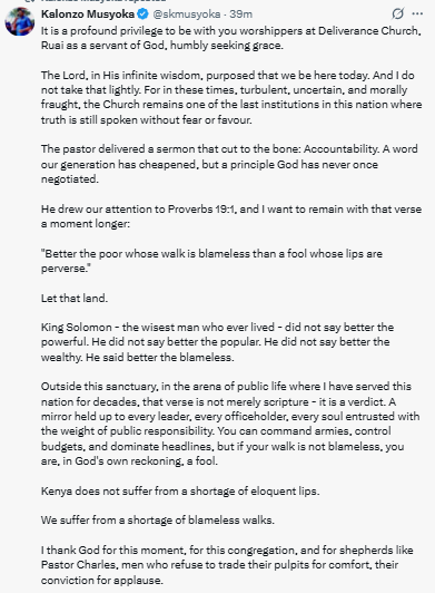Statement by Kalonzo Musyoka. PHOTO/Screengrab by People Daily Digital/@skmusyoka/X