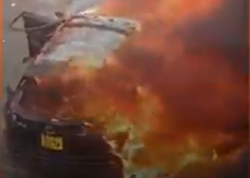 A vehicle in flames in Githurai during protests linked to the nationwide fuel strike. PHOTO/Screengrab by People Daily Digital/@citizentvkenya/X