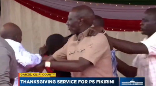 Ruto tries to stop his security detail from handling the young man roughly. PHOTO/Screengrab by People Daily Digital
