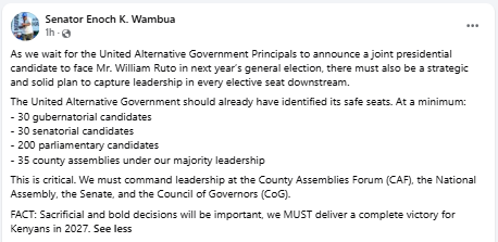 Facebook post by Enoch Wambua. PHOTO/Screengrab by People Daily Digital