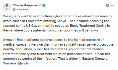Statement on US Ebola plan to Kenya. PHOTO/@ckanjama/X