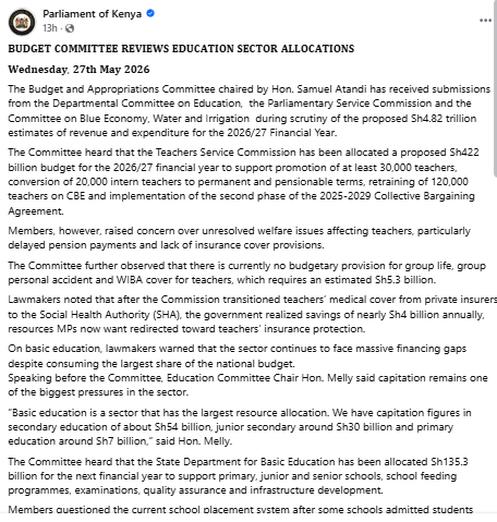 Part of the statement from Parliament on teachers’ welfare. PHOTO/Screengrab by People Daily Digital