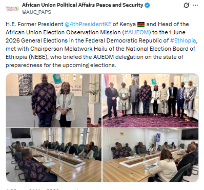 Statement on the AU election observation mission meeting in Ethiopia. PHOTO/Screengrab by People Daily Digital/@AUC_PAPS/X